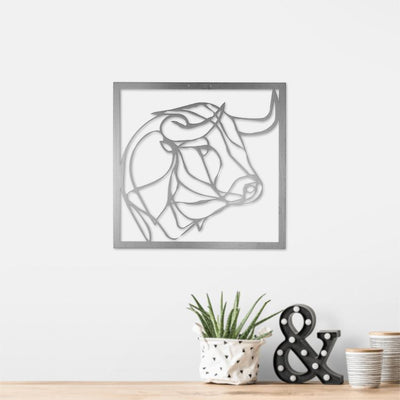 Bull Line Drawing Metal Wall Art#style_stainless-steel