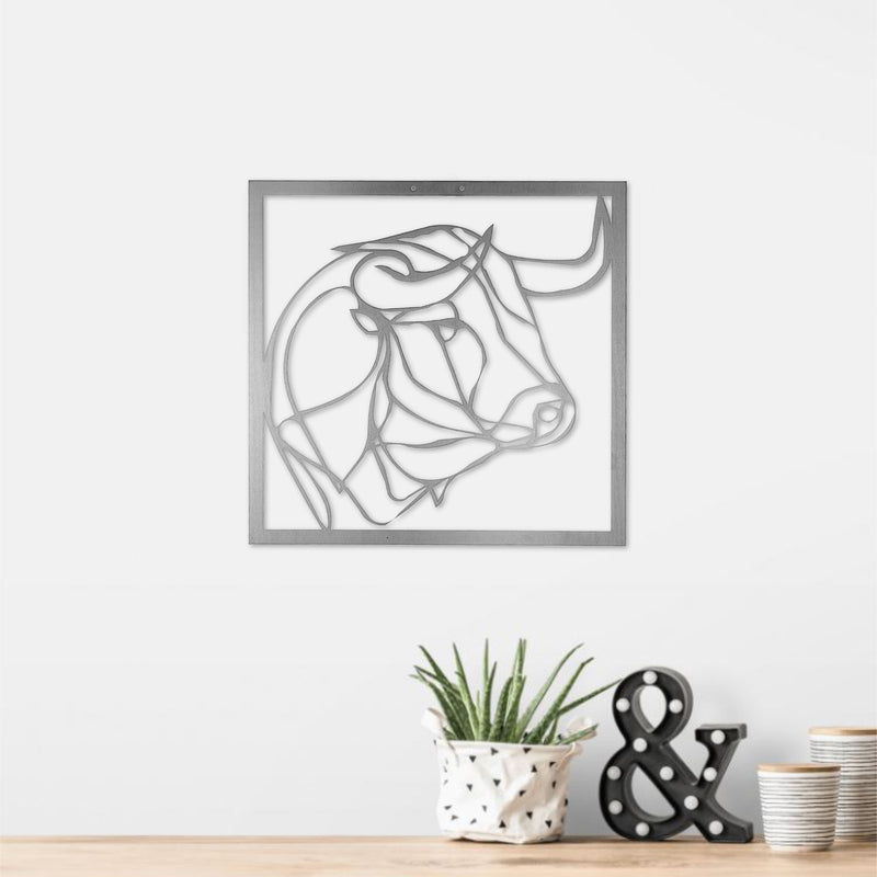 Bull Line Drawing Metal Wall Art