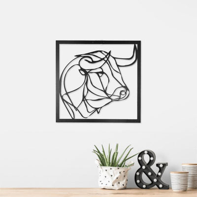 Bull Line Drawing Metal Sign#style_matte-black